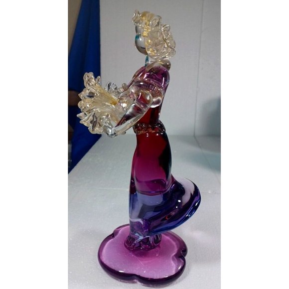 Vintage XL Murano Glass Woman Flower Bouquet Figurine Green Purple Pink 24k Gold - Picture 7 of 14
